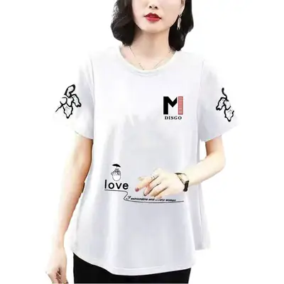 Women Cotton T-Shirt Red Love Print Summer 2024