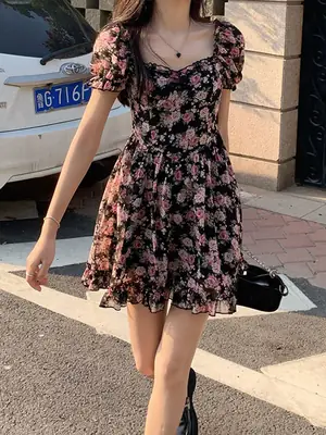 French Floral Dress 2022 Summer Thin Waist