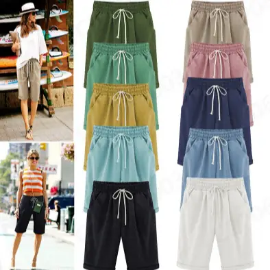 Women's Pink Cotton Drawstring Shorts Large