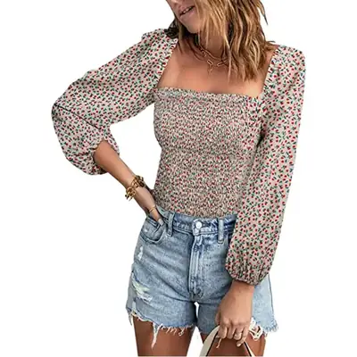 Women's Brown Printed Long Sleeve Slim Fit Top