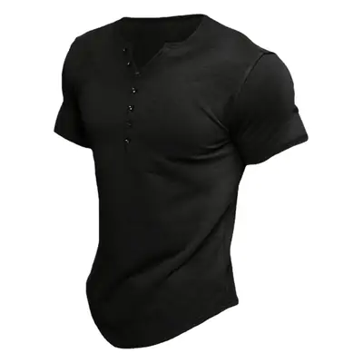 Men's Brown Button Front T-Shirt Short Sleeve Solid Color