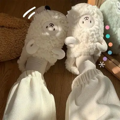 Cute Cartoon Heart Sheep Slippers Winter Indoor Soft Cotton