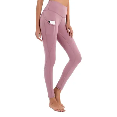 Women's Maroon High Waist Yoga Leggings with Elastic Waistband