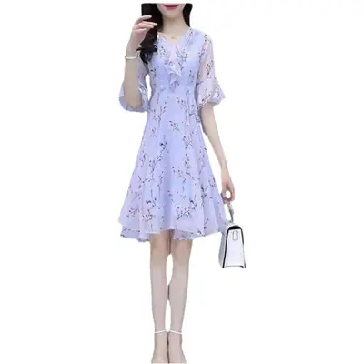 Women's Bell Sleeve Floral Skirt Dress Summer 2025