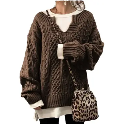 2023 Black Knitted V-Neck Sweater Casual Wear