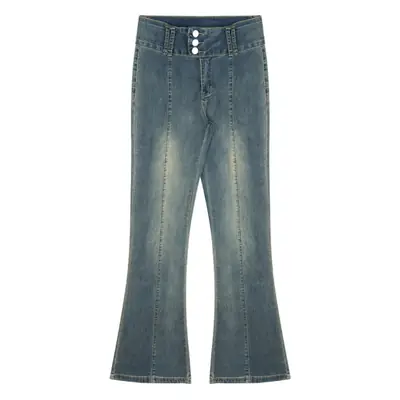 Hong Kong Style Retro Stretch High-Waist Micro-Flared Jeans for Women Spring & Fall 2025 New Straight Slim Slim Long Pants