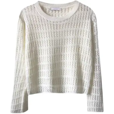 Women's Hollow Knit Long Sleeve Top Cream 2025