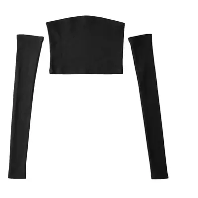 Women Black Long Sleeve Tube Top Vest
