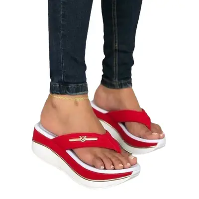 Women Red Wedge Sandals Summer European American New Arrival