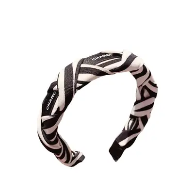 Korean Black White Striped Hair Hoop Women's Small