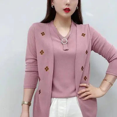 Green Embroidered Cardigan for Women Slimming Covering Top