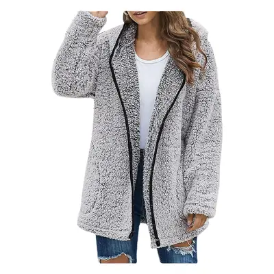 Plush Hooded Vest for Women Cream Long Sleeve