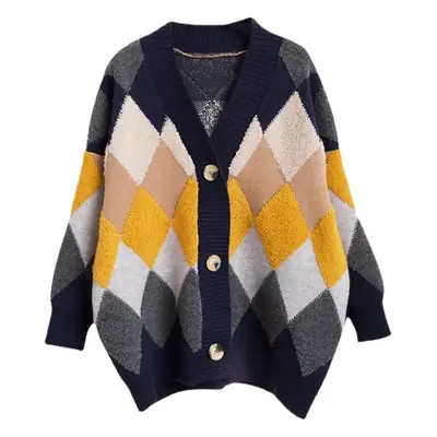 Women's Plaid Knit Coat Mid Length Winter Casual