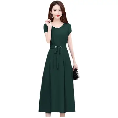Black Long Sleeve Belted Dress for Women Large Size