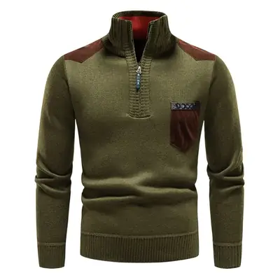 Men Fleece Lined Pullover Sweater Solid Color
