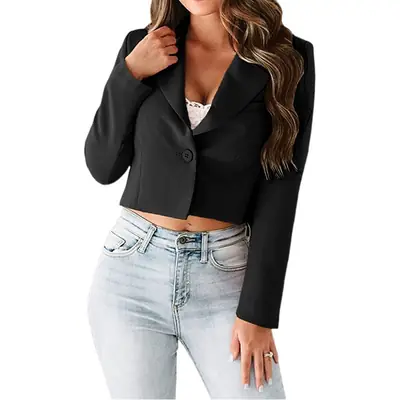 Women 2022 Gray One Button Cardigan Suit