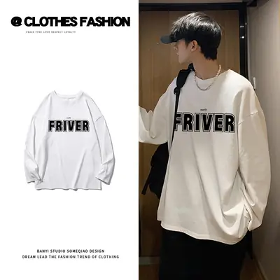 Men Grey FRIVER Long Sleeve T-Shirt Loose Casual