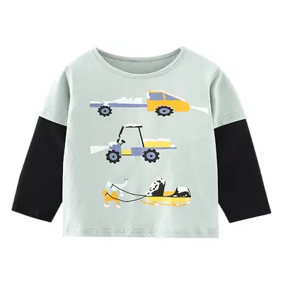 Kids Cartoon Car Print Long Sleeve T-Shirt Light Blue