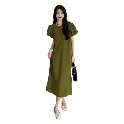 Black Puff Sleeve Long Skirt Dress for Women Summer 2025