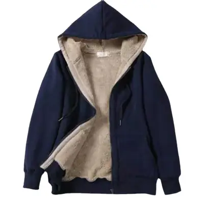 Women's Navy Hooded Hoodie Plush Fleece Winter Coat