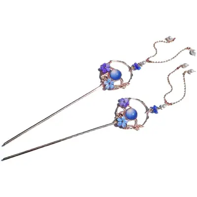 Antique Hairpin Tassel Step-up Hanfu Hair Accessories Disc Hair Artifact Daily All-match Simple Ancient Metal Headwear Hairpin