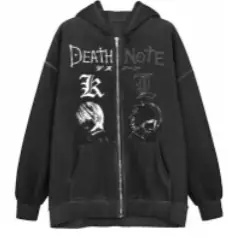 Y2K Death Note Hoodie Black Zip Top