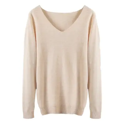 Women V-neck sweater long sleeve brown autumn wear