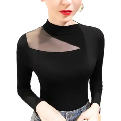 Black Hollow Splicing Off-Shoulder Top
