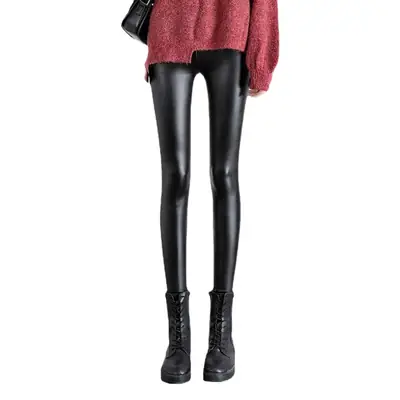 Women PU Leather Warm Leggings Thick Fleece Lined Large Size