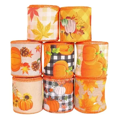 Hong Kong Love Cross-Border Thanksgiving Ribbon Autumn Harvest Festival Decorative Ribbon Pumpkin Truck Ribbon Gift Packaging Ribbon