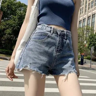 Vintage High-Waisted Ripped Shorts for Women 2022