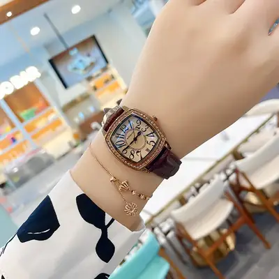 Women's Square Watch Brown Leather Belt Quartz Waterproof