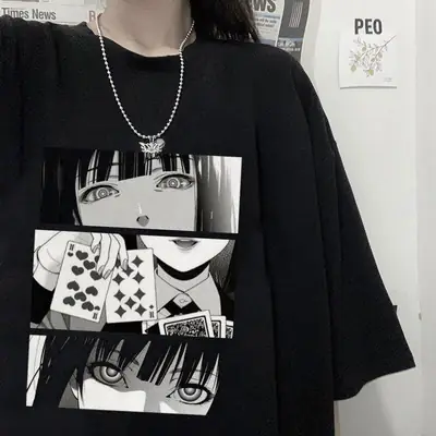 Women Black Kakegurui Animation T-Shirt Short Sleeve