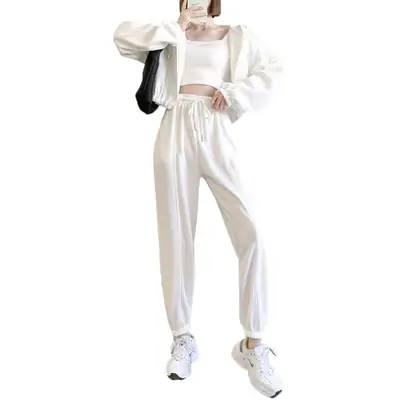 Women White Cropped Sweatpants 2026 Spring Autumn