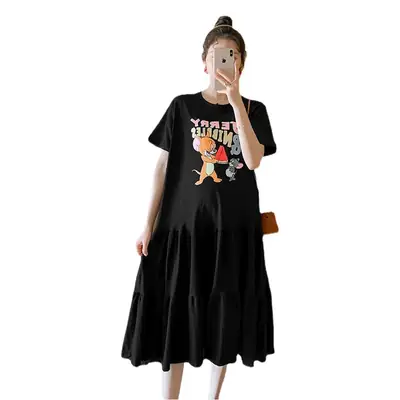 Maternity Dress Black Graphic Long Sleeve Summer