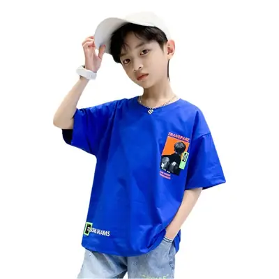 Blue Cotton T-Shirt for Boys Girls Summer Wear