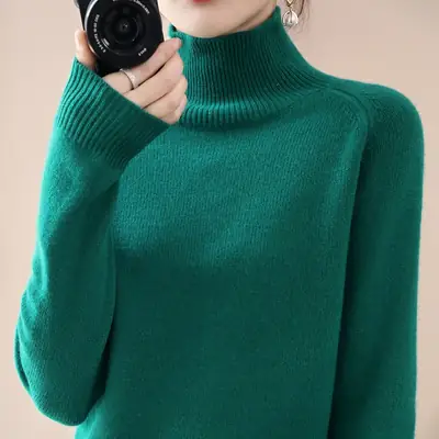 Women's Purple High-Neck Knit Sweater Long Sleeve