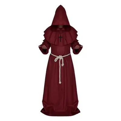 White Medieval Monk Robe with Cross Hooded Design