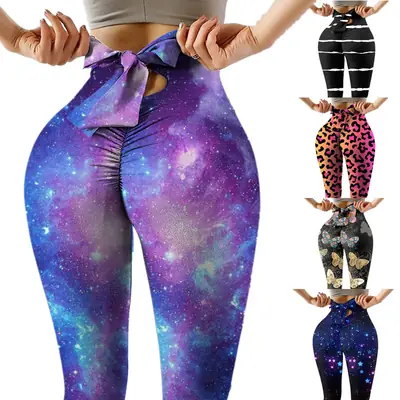 2022 Women's Purple Printed Hip-Lift Leggings