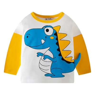 Blue Cartoon Dinosaur Boys T-Shirt Pure Cotton Long Sleeve