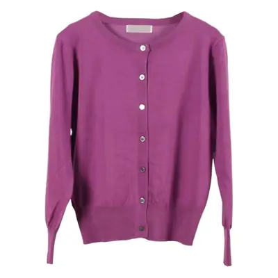 Women's White Round Neck Cardigan Thin Solid Color