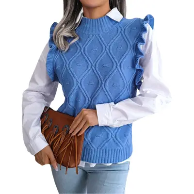 White Diamond Knit Vest Sweater for Women