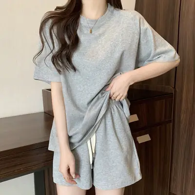 Women Summer Loose Slimming Shorts Set Solid Color