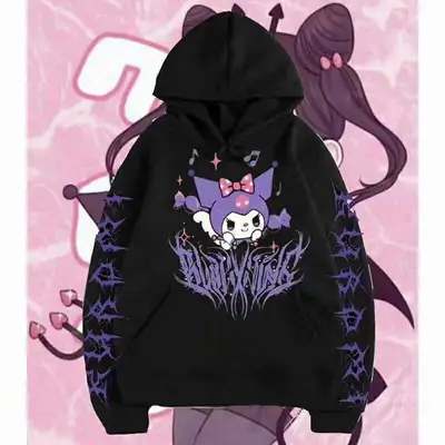 Kuromi Hooded Sweatshirt Black Cartoon Print