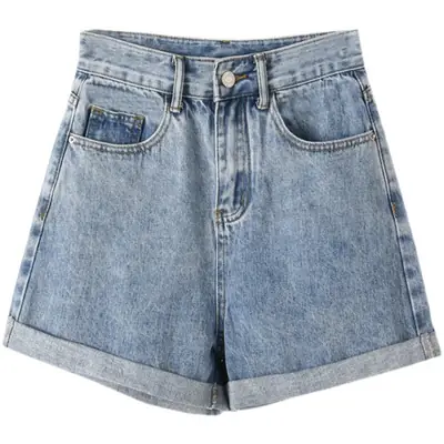 Women Curled Denim Shorts Light Blue 2022