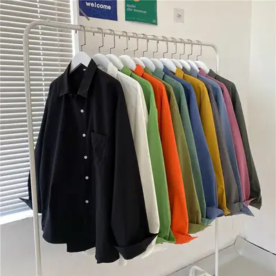 Korean Style Long Sleeve Shirt for Women, Solid Color, Large Size