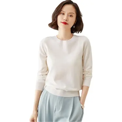 Women's New Knitwear Round Neck Sweater Solid Color Long Sleeve