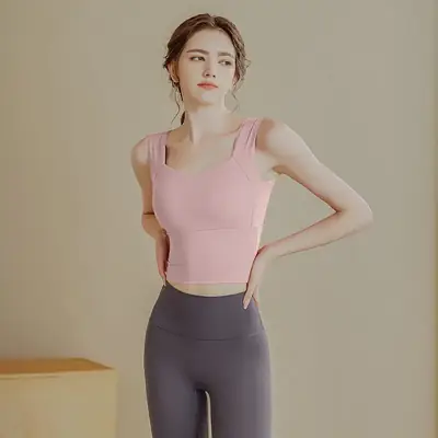 Women Orange Yoga Top Wide Strap High Waist