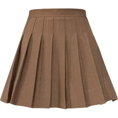 Women High Waist Pleated Skirt Black Winter Warm