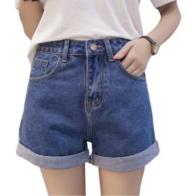 Women Denim Shorts A-Line Wide Leg Loose Slimming Casual